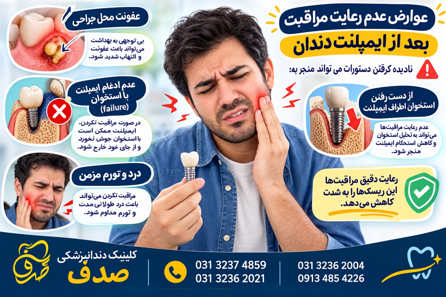 عوارض عدم رعایت مراقبت بعد از ایمپلنت دندان